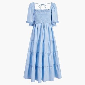 Hill House Blue Shimmer Cotton Ruched Nesli Nap Midi Dress